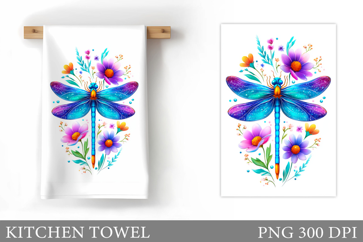 Dragonfly Kitchen Towel. Flowers Kitchen Towel Design