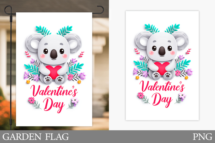 Valentines Koala Garden Flag. Valentines Garden Flag Design