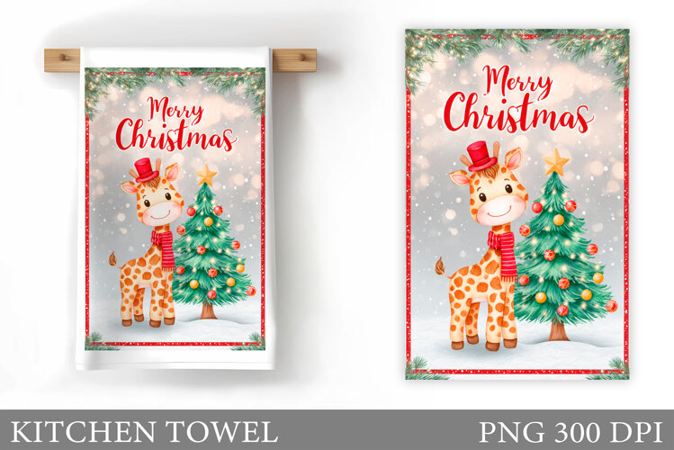 Cute Giraffe Kitchen Towel. Christmas Kitchen Towel Design example image 1