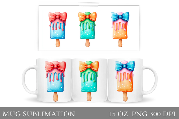 Ice Cream Mug Wrap Design. Summer Mug Sublimation