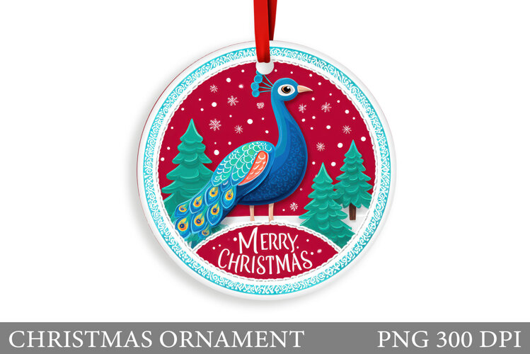 Cute Peacock Christmas Ornament. Christmas Sublimation example image 1