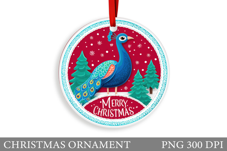 Cute Peacock Christmas Ornament. Christmas Sublimation