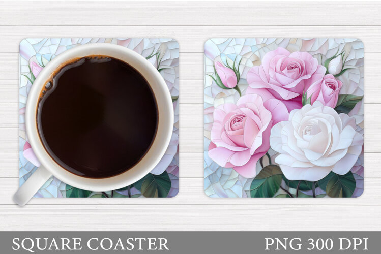 Roses Coaster Sublimation. Flowers Coaster Design example image 1