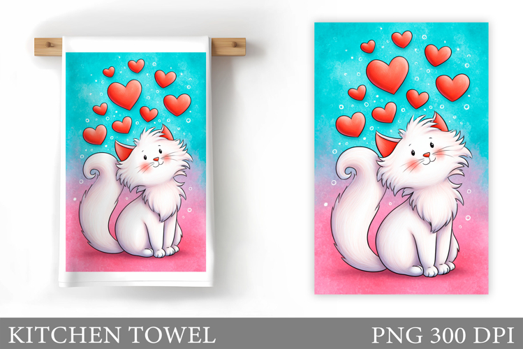Valentines Cat Kitchen Towel. Valentines Kitchen Towel