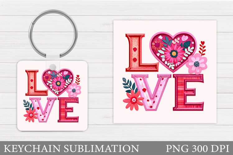 Love Keychain Design. Valentine Keychain Sublimation