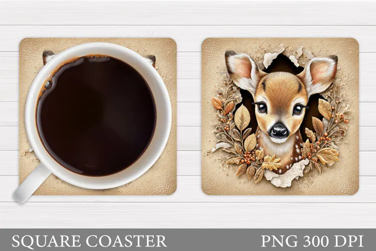 Fall Deer Coaster Design. Deer Sublimation