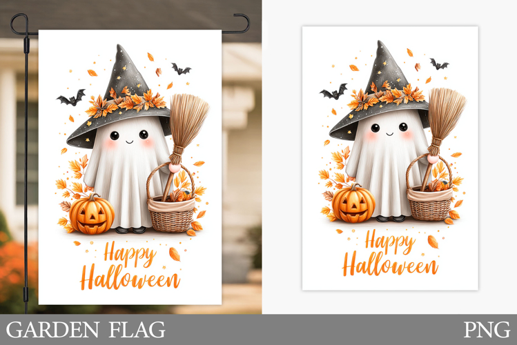 Cute Ghost Garden Flag. Cute Halloween Garden Flag Design