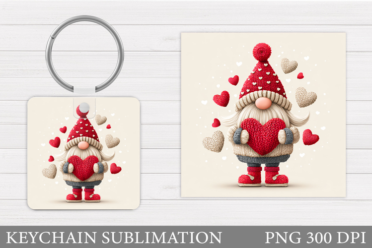 Valentines Gnome Keychain. Valentines Keychain Sublimation