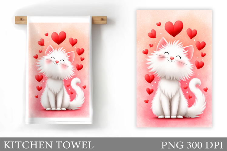Valentines Cat Kitchen Towel. Valentines Kitchen Towel