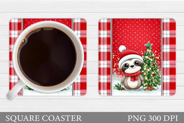 Christmas Sloth Coaster. Cute Sloth Coaster Sublimation