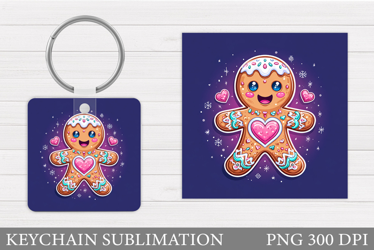 Cute Gingerbread Keychain. Christmas Keychain Sublimation