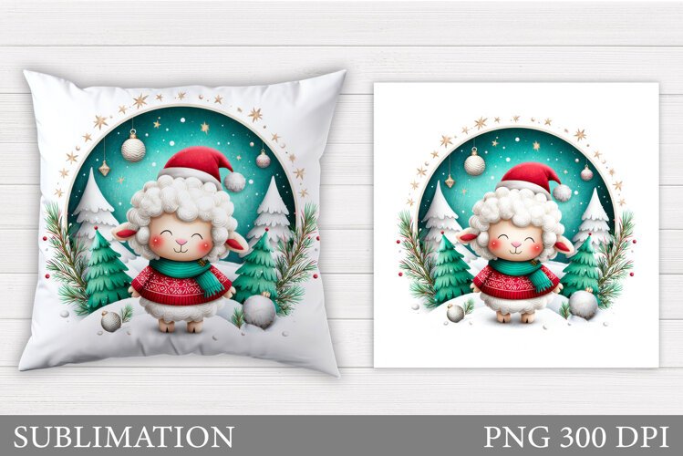 Christmas Lamb Pillow Design. Christmas Pillow Sublimation example image 1