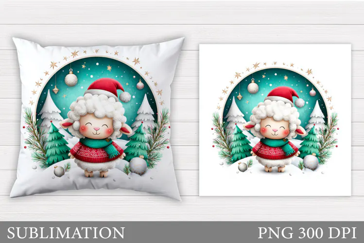 Christmas Lamb Pillow Design. Christmas Pillow Sublimation
