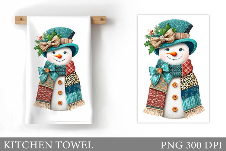 Cute Snowman Kitchen Towel. Christmas Kitchen Towel Design example image 1