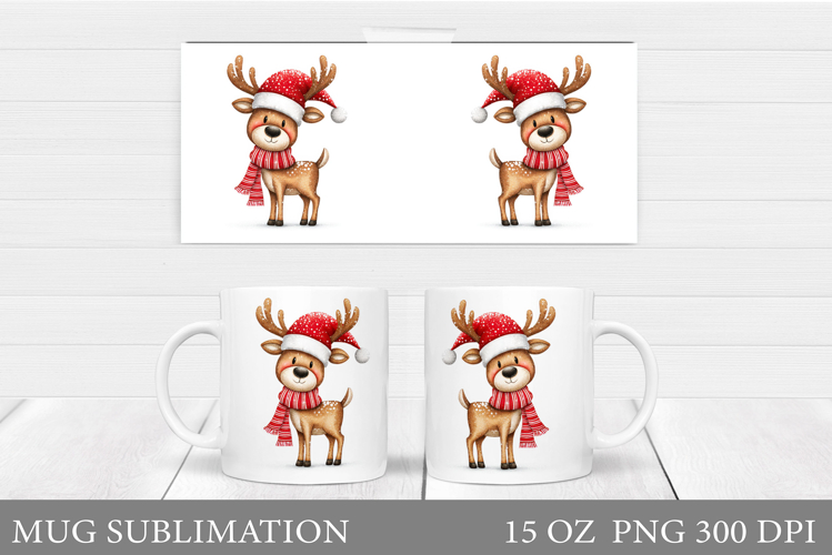 Christmas Deer Mug Design. Cute Deer Mug Sublimation