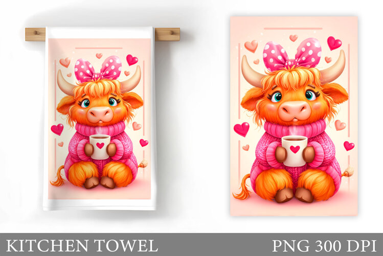 Valentines Cow Kitchen Towel. Valentine Kitchen Towel Design example image 1