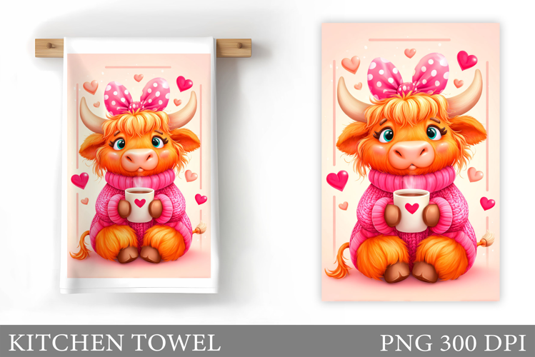 Valentines Cow Kitchen Towel. Valentine Kitchen Towel Design