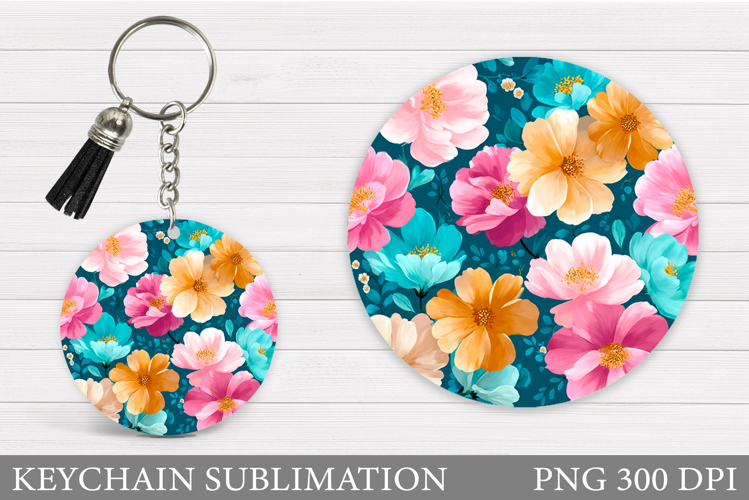 Flowers Keychain Design. Floral Keychain Sublimation