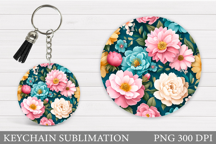 Flowers Keychain Design. Floral Keychain Sublimation