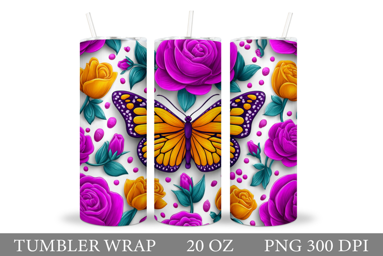 Butterfly Tumbler Sublimation. Flowers Tumbler Design