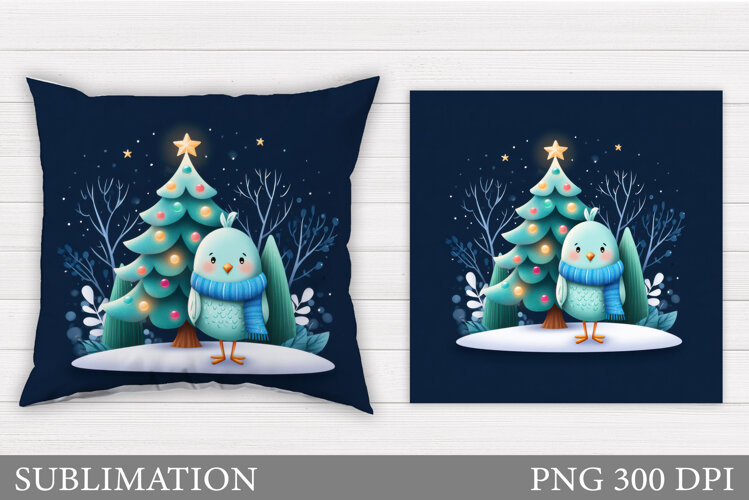 Christmas Bird Pillow Design. Christmas Pillow Sublimation example image 1