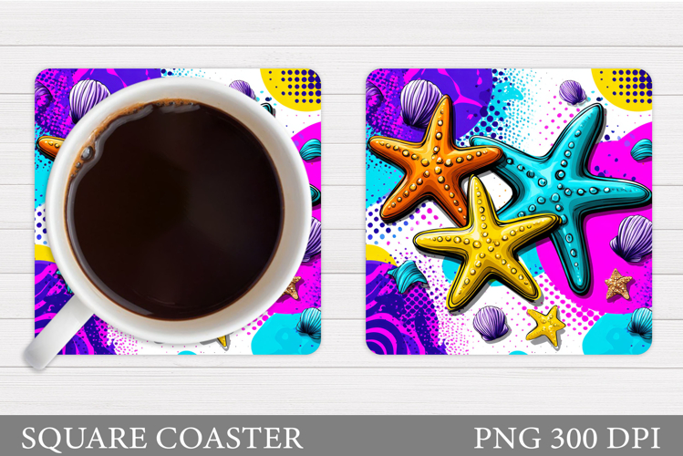 Starfish Coaster Sublimation. Seashell Coaster Design
