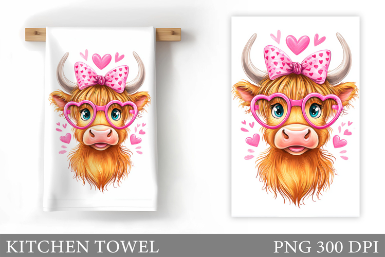 Valentines Cow Kitchen Towel. Valentine Kitchen Towel Design