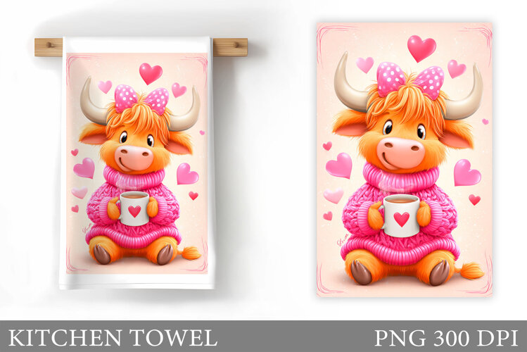 Valentines Cow Kitchen Towel. Valentine Kitchen Towel Design example image 1