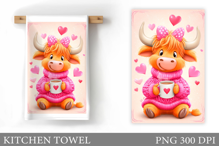 Valentines Cow Kitchen Towel. Valentine Kitchen Towel Design