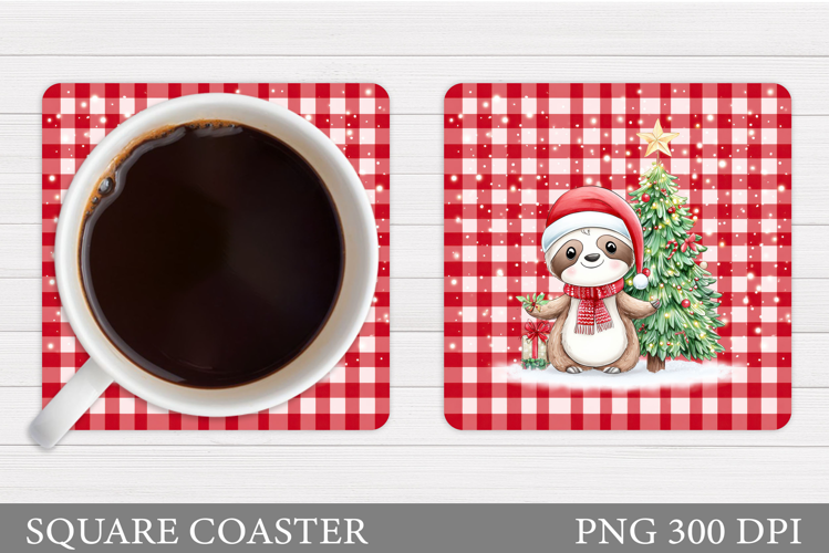 Christmas Sloth Coaster. Cute Sloth Coaster Sublimation