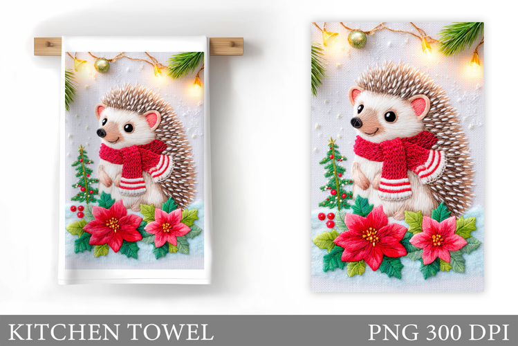 Christmas Hedgehog Kitchen Towel. Christmas Kitchen Towel