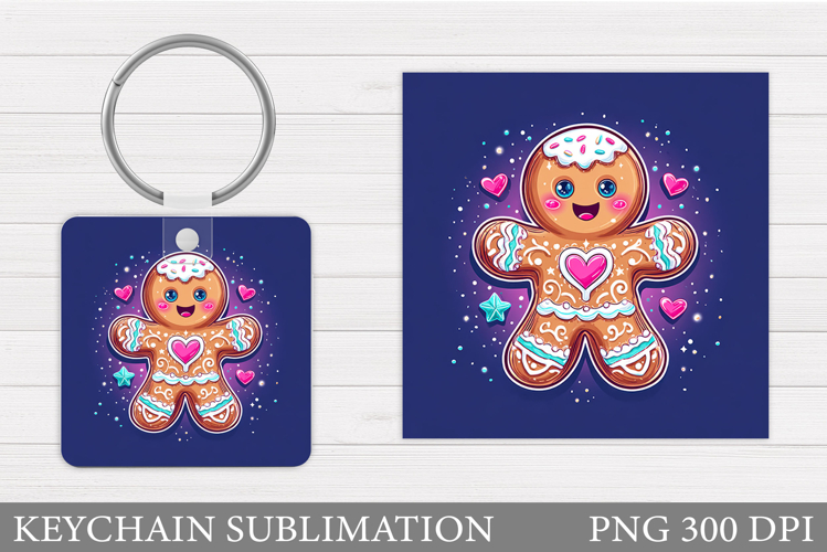 Cute Gingerbread Keychain. Christmas Keychain Sublimation