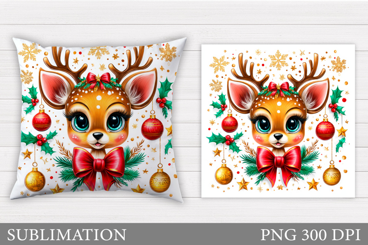 Christmas Deer Pillow Design. Christmas Snowman Pillow