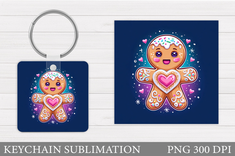 Cute Gingerbread Keychain. Christmas Keychain Sublimation