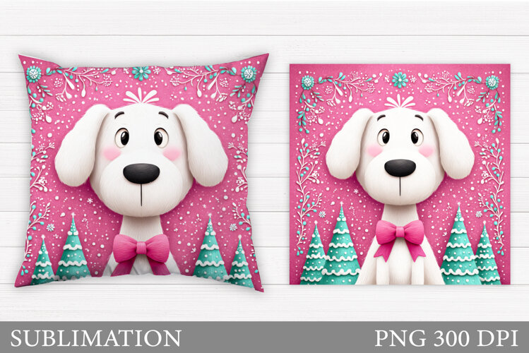 Cute Dog Pillow Design. Christmas Pillow Sublimation example image 1