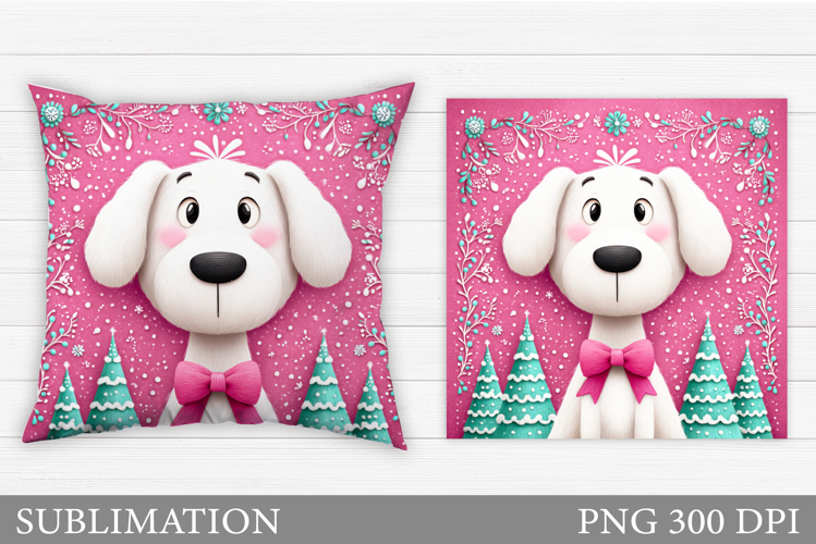 Cute Dog Pillow Design. Christmas Pillow Sublimation