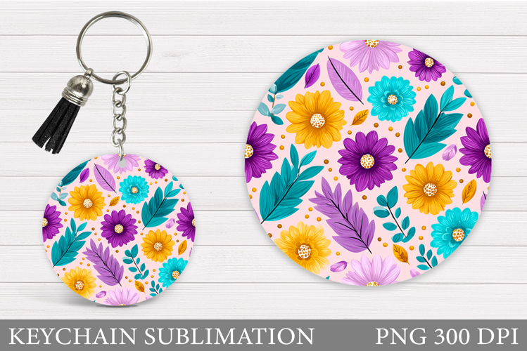 Floral Keychain Design. Flowers Keychain Sublimation