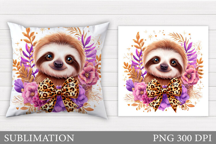 Cute Sloth Pillow Sublimation. Cute Sloth Sublimation example image 1
