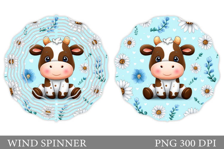 Cute Cow Wind Spinner Design. Cute Cow Sublimation example image 1