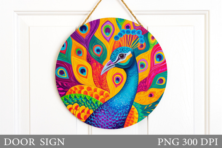 Peacock Door Sign Design. Summer Door Sign Sublimation