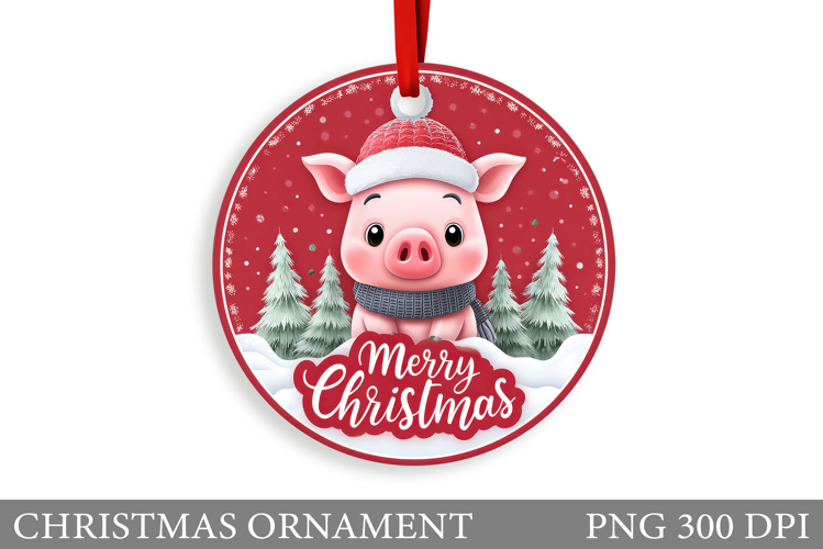 Cute Pig Christmas Ornament. Christmas Ornament Sublimation