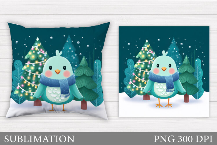 Christmas Bird Pillow Design. Christmas Pillow Sublimation example image 1