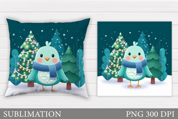 Christmas Bird Pillow Design. Christmas Pillow Sublimation