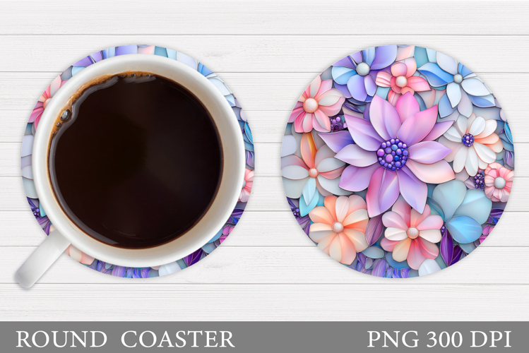 Flowers Round Coaster Sublimation. Flowers Coaster Design
