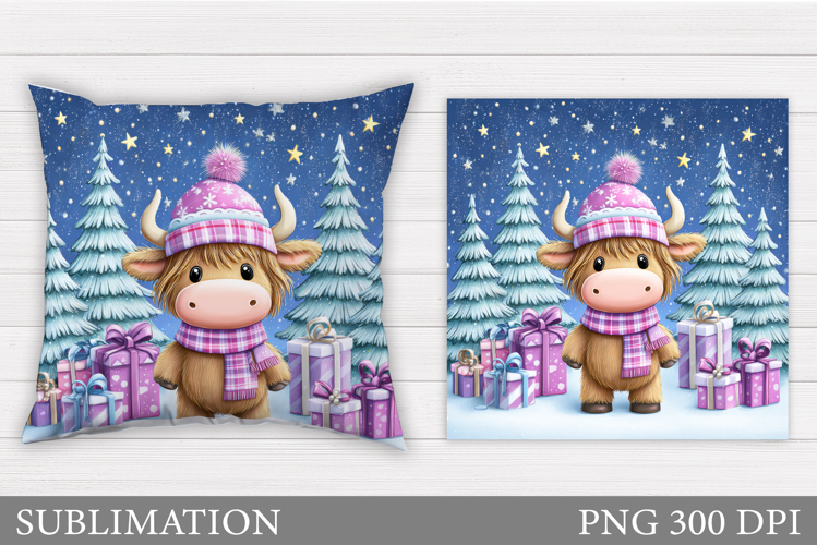 Christmas Cow Pillow Design. Christmas Pillow Sublimation