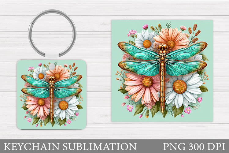 Dragonfly Keychain Design. Dragonfly Flowers Sublimation
