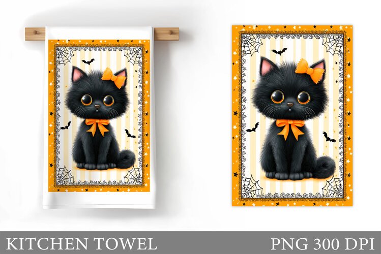 Halloween Cat Kitchen Towel. Halloween Kitchen Towel Design example image 1