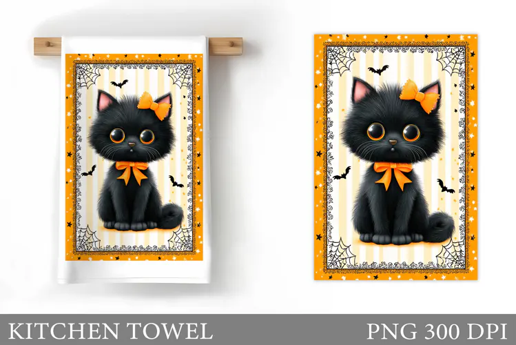 Halloween Cat Kitchen Towel. Halloween Kitchen Towel Design