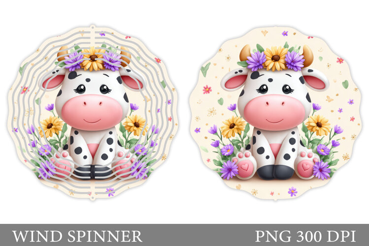 Cute Cow Wind Spinner Design. Cute Cow Sublimation example image 1