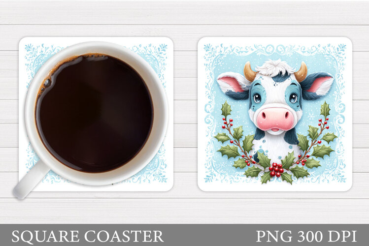Christmas Cow Coaster. Christmas Cow Coaster Sublimation example image 1
